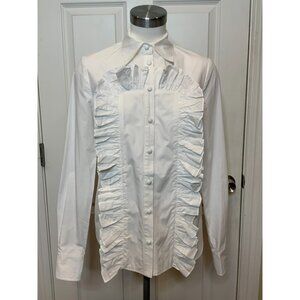 Neubyrne White Ruffle Bib Ricardo Top NWT $495, Size Small